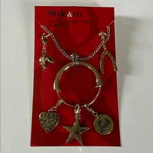 NWT Style & Co Gold Charm Necklace Pendant 5 Interchangeably Charms 18” Lucky 🍀